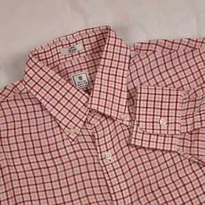 PETER MILLAR Men's Large 100% Linen‎ Red Pink Checkered Button Down Shirt